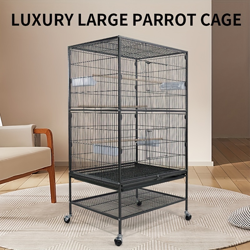 

Uxury Metal Bird Cage For Parrots, Cockatiels, Finches - Large Breeding Villa Cage With Feeding Cups, Wooden Sticks, Pull Tray And Barrier Net - Durable And Spacious Bird House For Home Use