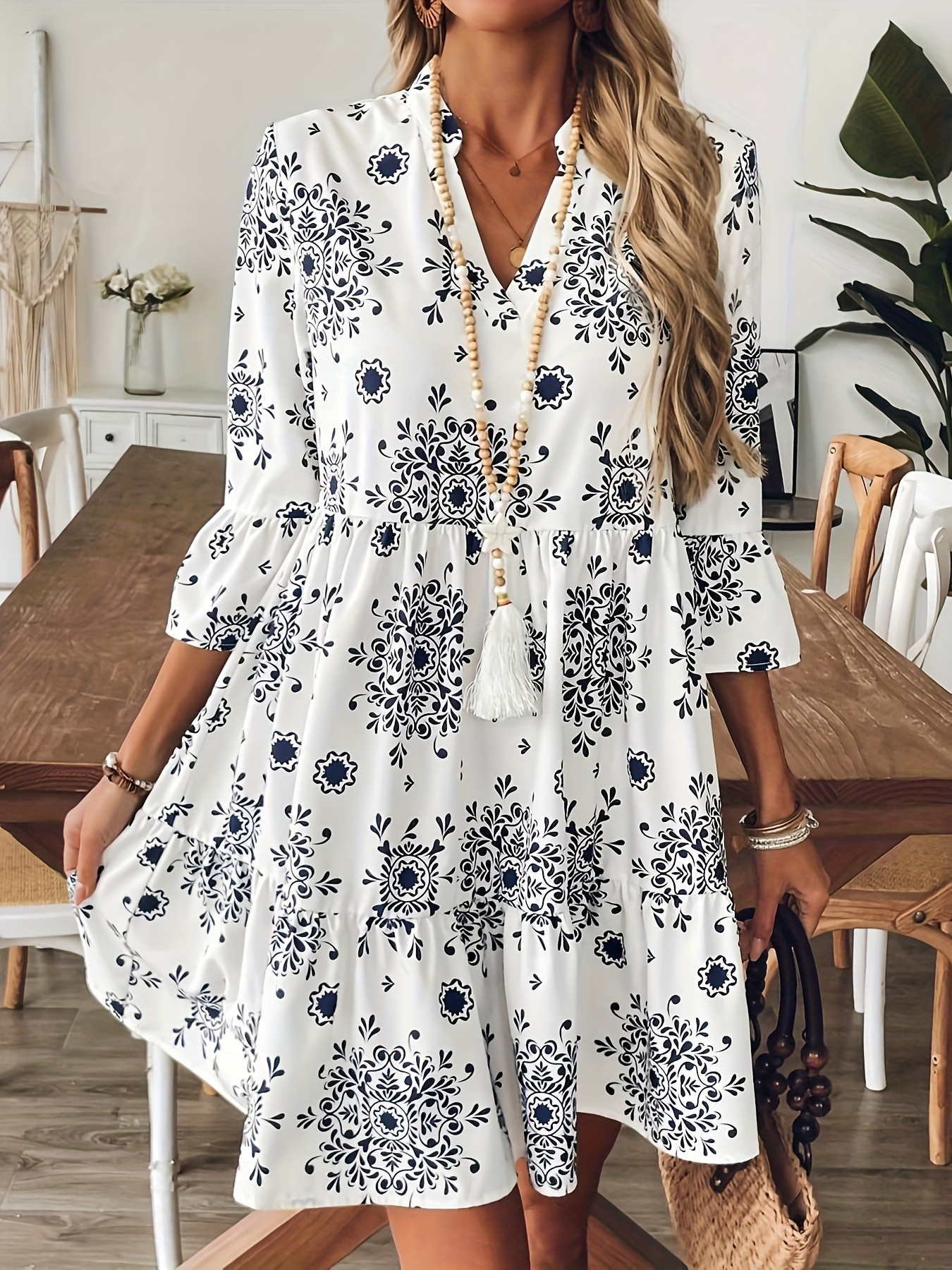 fall flowy midi dress Sunflower Blue Mauve Short Dress main image 0