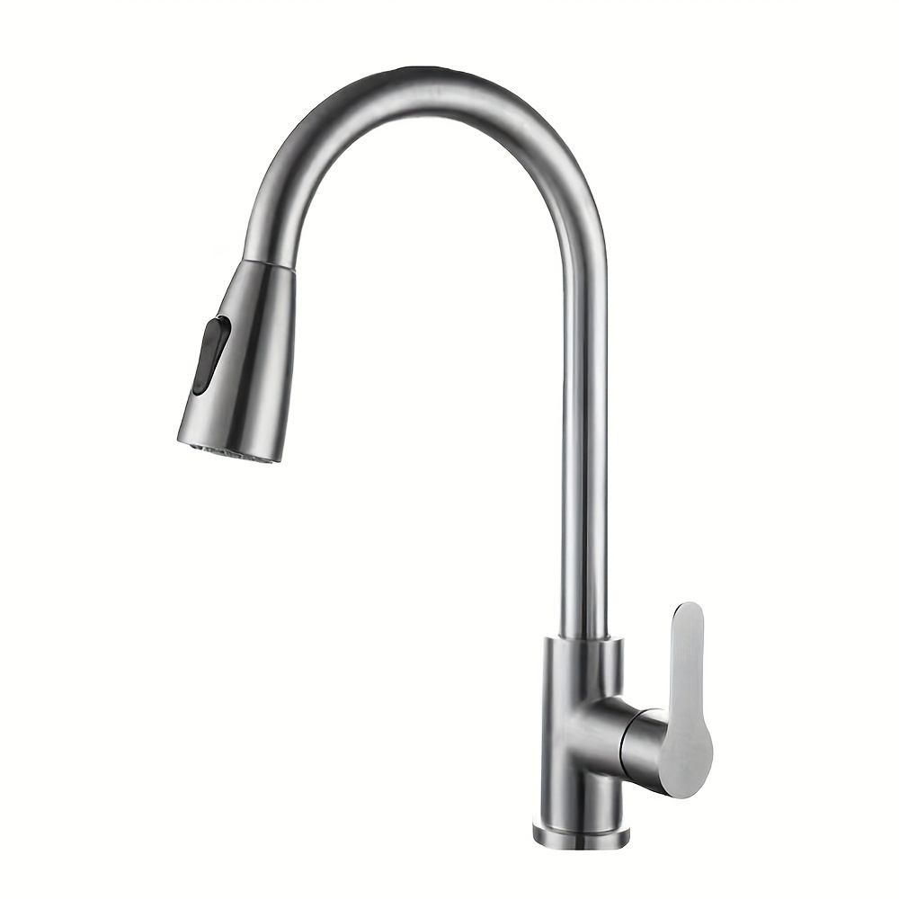 TEMU 1pc Kitchen Faucet With Pull Down Sprayer, Single Handle Water Kitchen Bathroom Faucet, Stainless Steel Faucet, 2 Use Faucets :, - Degree Rotary