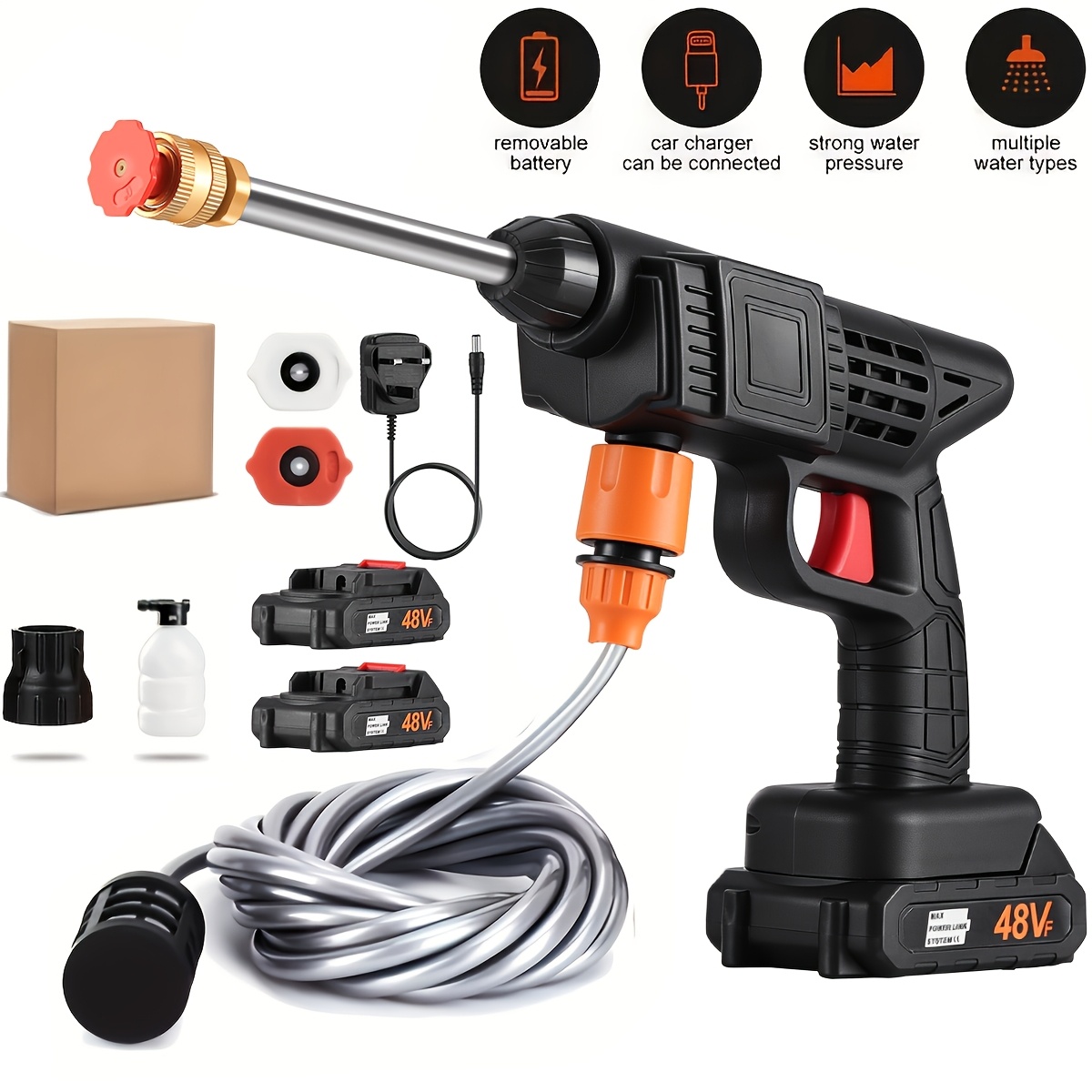 item picture cordless portable pressure washer with 2 batteries 3000psi cordless power washer rechargeable battery   for car   driveways 5 03 meters hose included