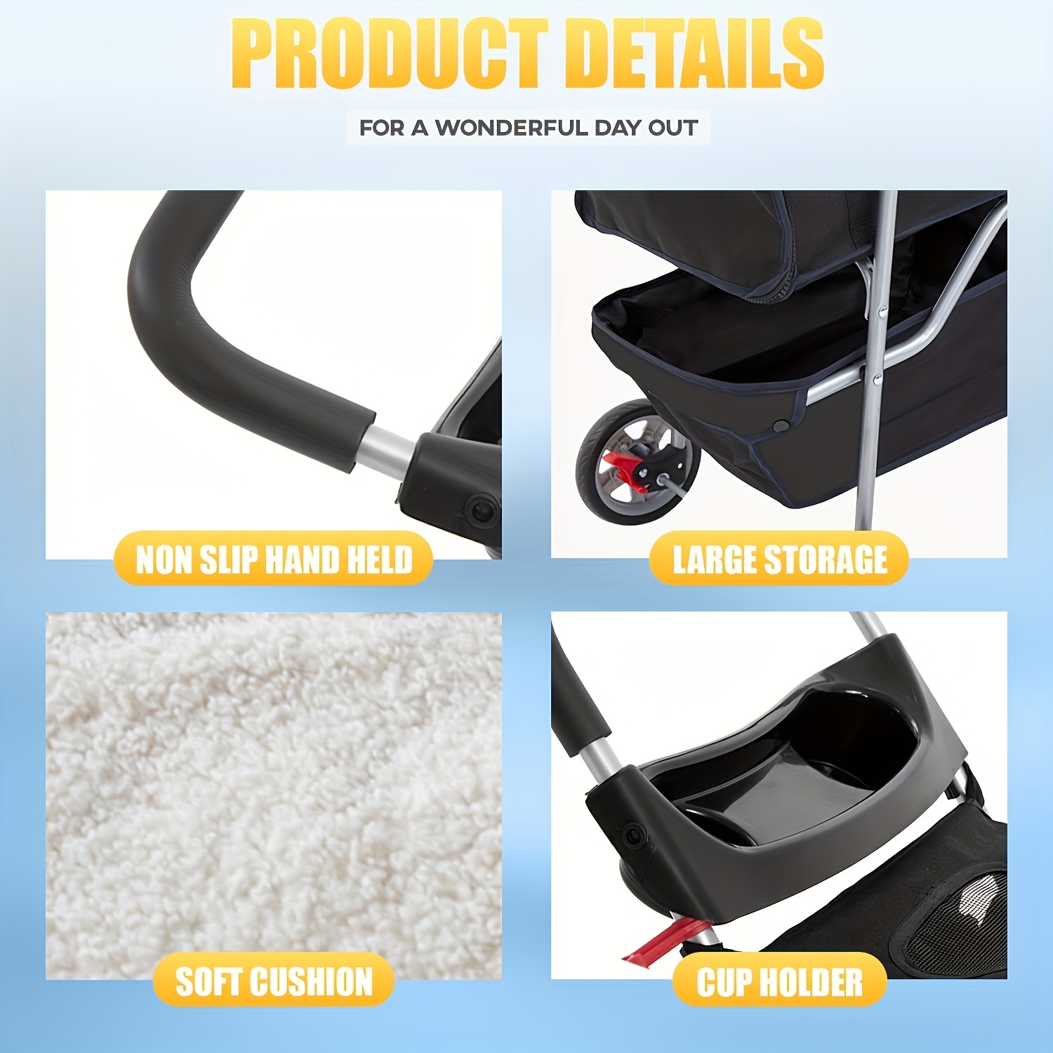 DOPINMIN Foldable Pet Travel Carrier, 4-Wheel Pet Stroller With Canopy, Waterproof Breathable Dog Cat Outdoor Push Cart For Small Medium Dogs And Cats