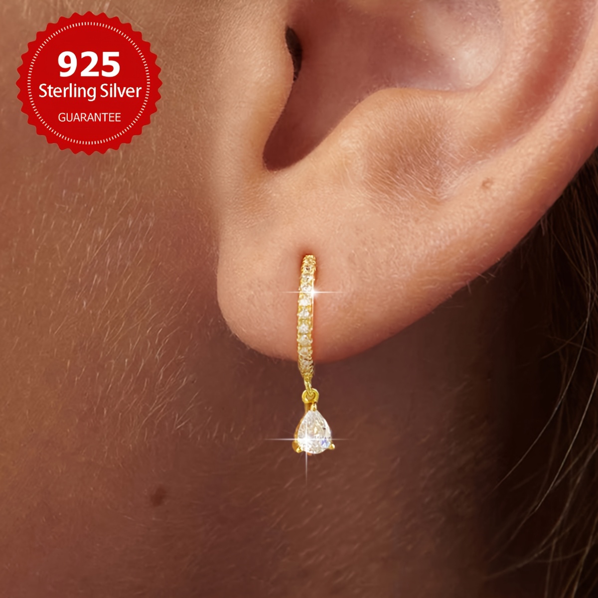 925 Sterling Silver Drop Earrings with Sparkling Cubic Zirconia