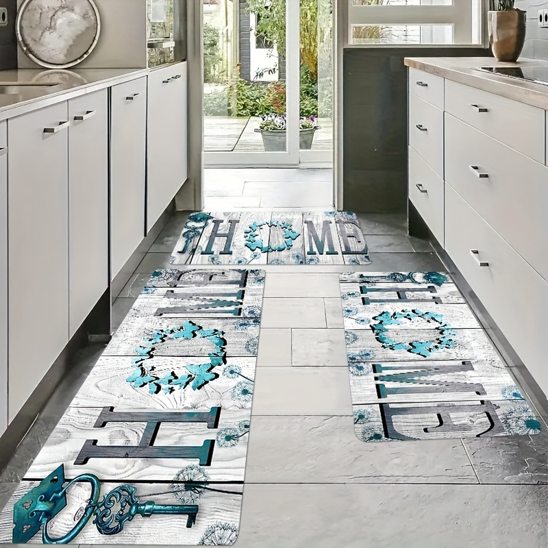 

Kitchen Mat Set - 2/3pcs, Teal & Designs , Rustic Decor, Non-slip Flannel Runner For Hallway, Easy Clean Mats For Bedroom, Living Room, Dining, And Bathroom, Kitchen Decor And Accessories