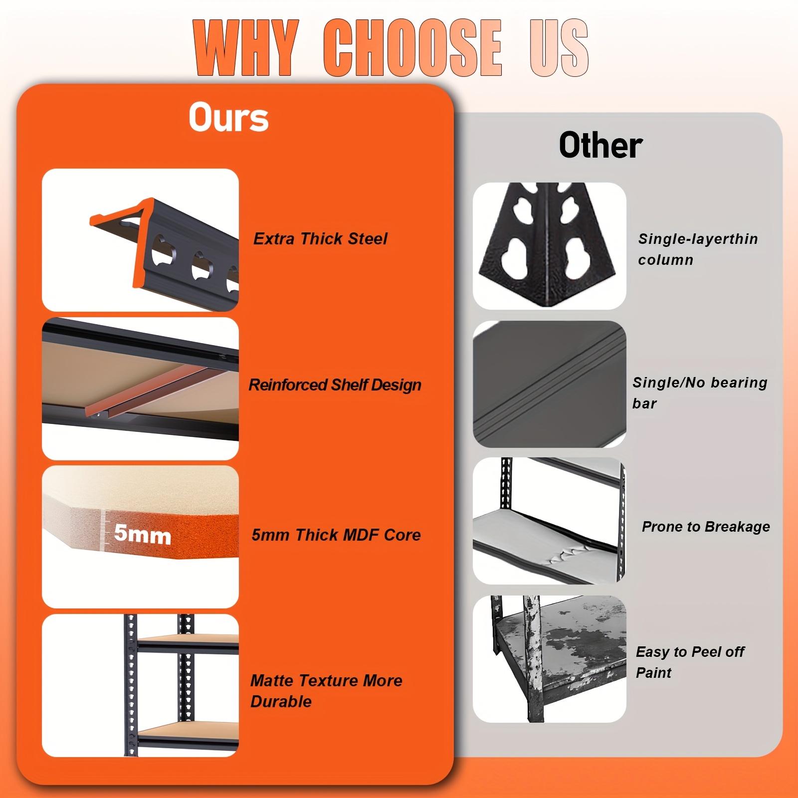 5-Tier Heavy Duty Metal Storage Shelves, Heavy Duty Shelving Units, Adjustable Shelving Rack For, Basement, Storage Racks