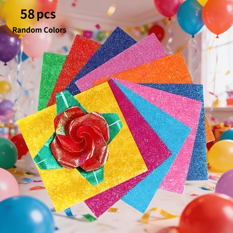 TEMU 58 Sheets Of Glitter Cardstock With A Shiny Surface, Random Colors. Scrapbooking, Party Decorations, School Projects, Weddings, And Birthday
