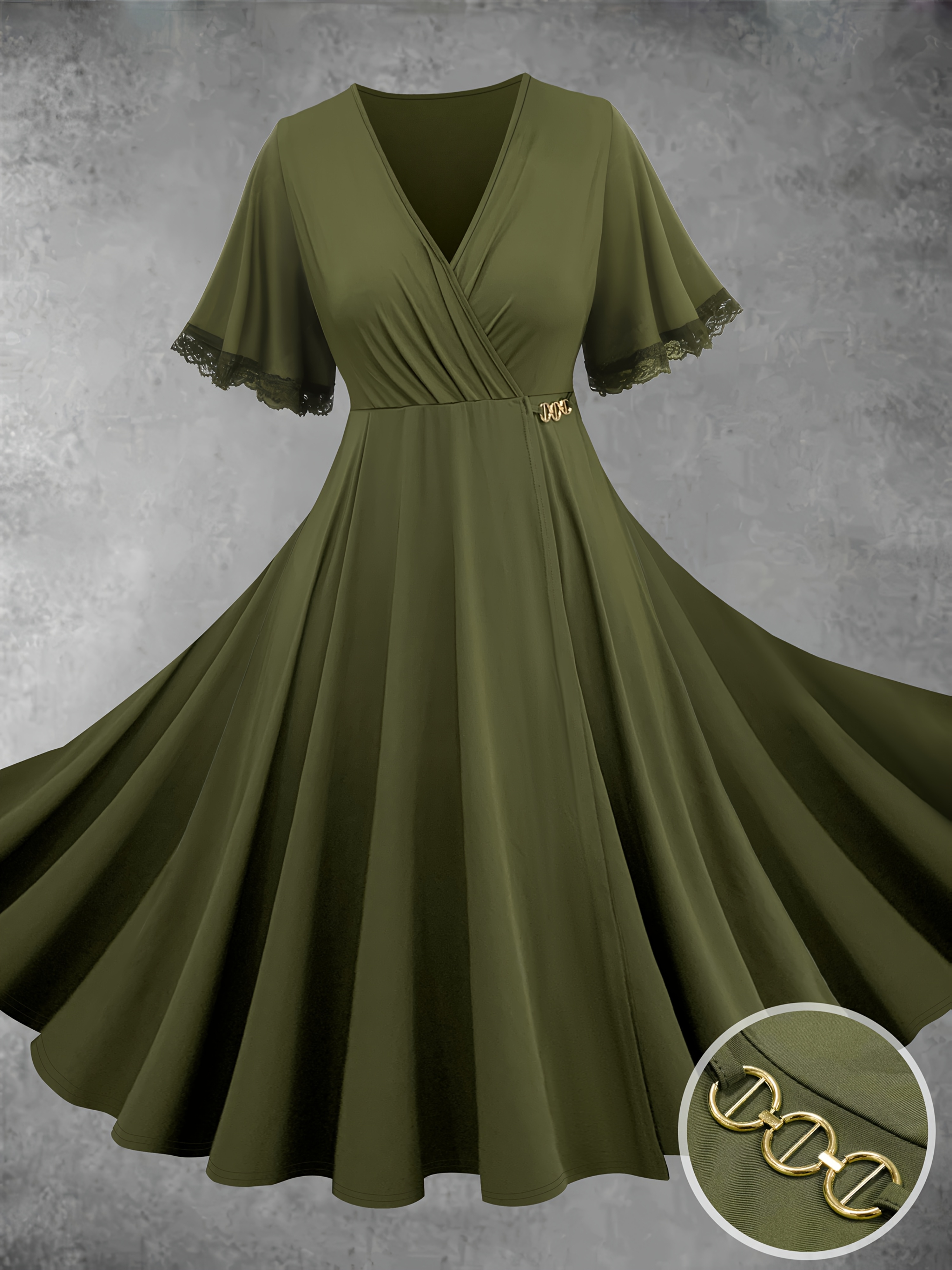 plus size womens v neck short sleeve long dress olive green Temu