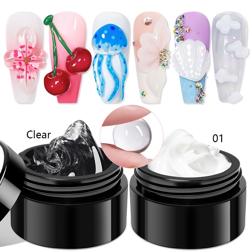 Image of 2pcs Awstorg Clear & White Solid Hard Gel Suitable For Fake Nails, Nail Sculpting Gel For 3d Shaping, Carving, Nail Extensions, Hard Gel Polish For Nail