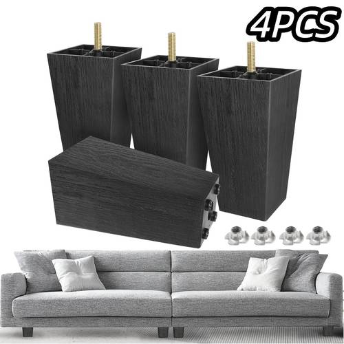 sofa leg 4pcs set with metric threaded bolts 6 inch black square sofa legs with t nuts sofa leg replacement parts