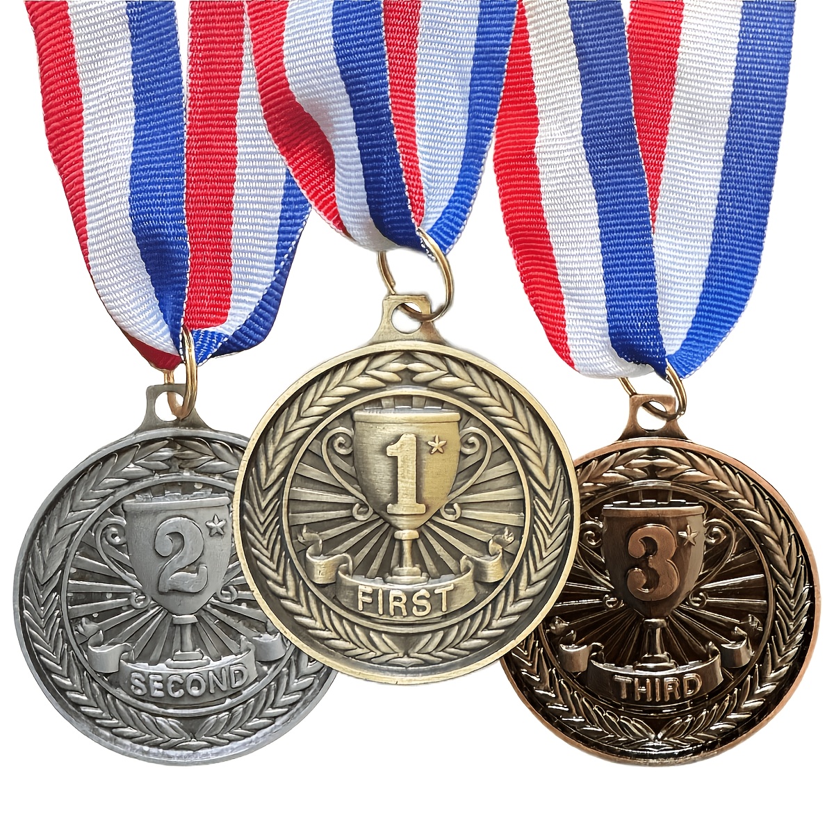 TEMU 3pcs Medal Set (1st/2nd/3rd ) - Golden, Silvery, Bronze-colored Alloy Trophies, Suitable For Sports Events, Parties, And Other Award Ceremonies
