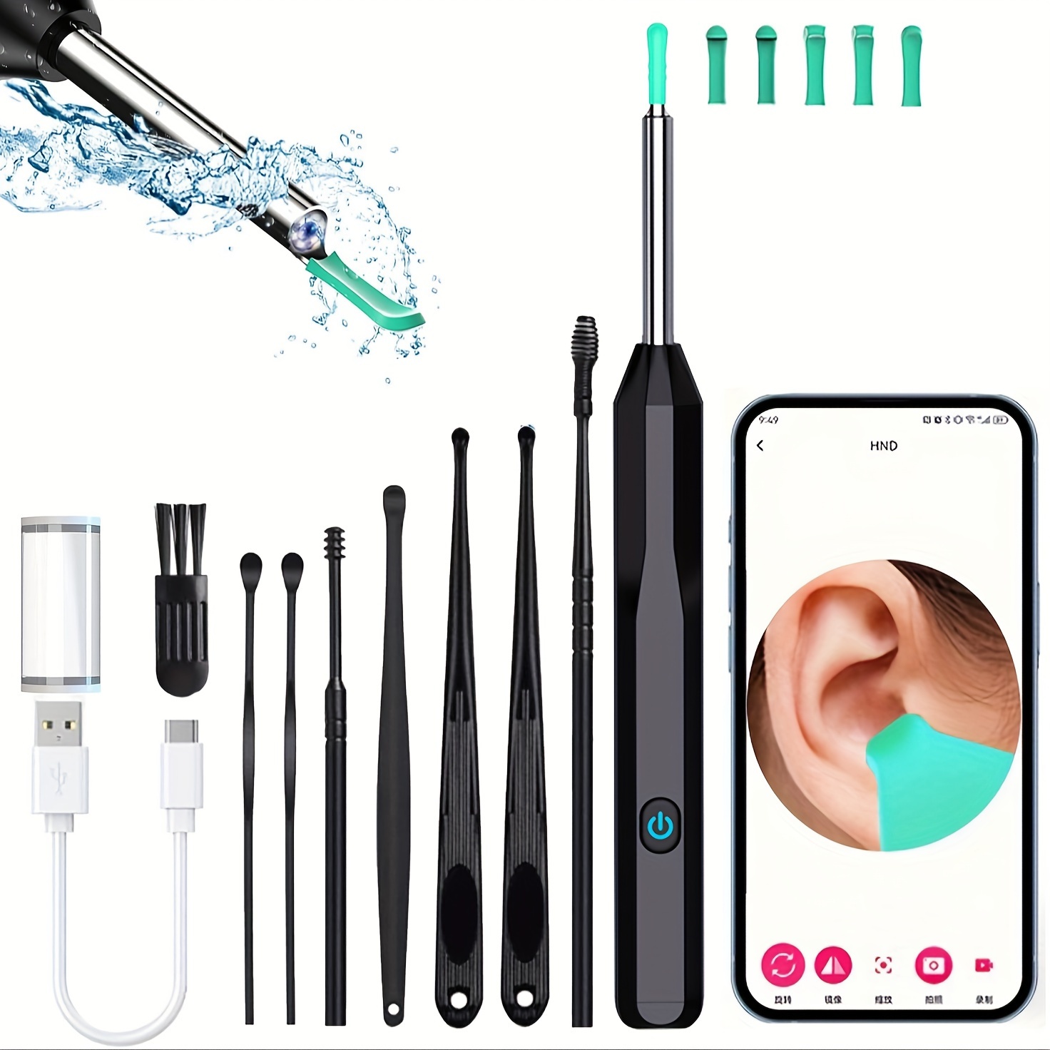 Ear Wax Removal Tool, Ear Cleaner with 1920 HD Camera, Wireless Visual Ear  Camera Kit with 6 LED Lights, Rechargeable Ear Cleaning with 6 Ear Pick