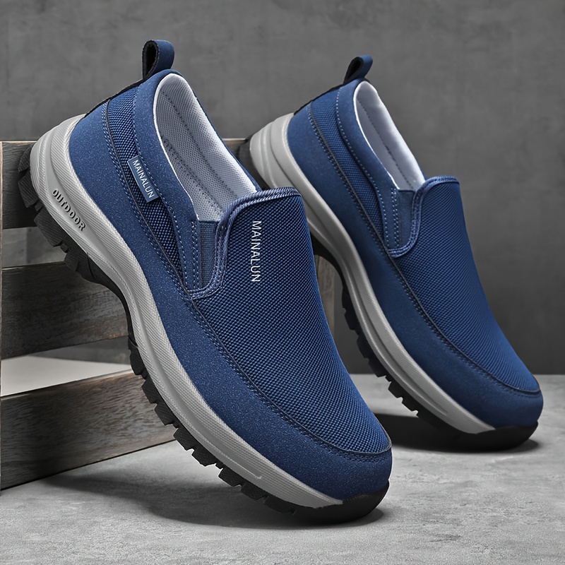 TEMU Men's Wide Last Outdoor Shoes, Plus Size Loafers - Comfortable And Non Slip Loafers - Solid Color Breathable Knit Suit Thick Sole Lightweight