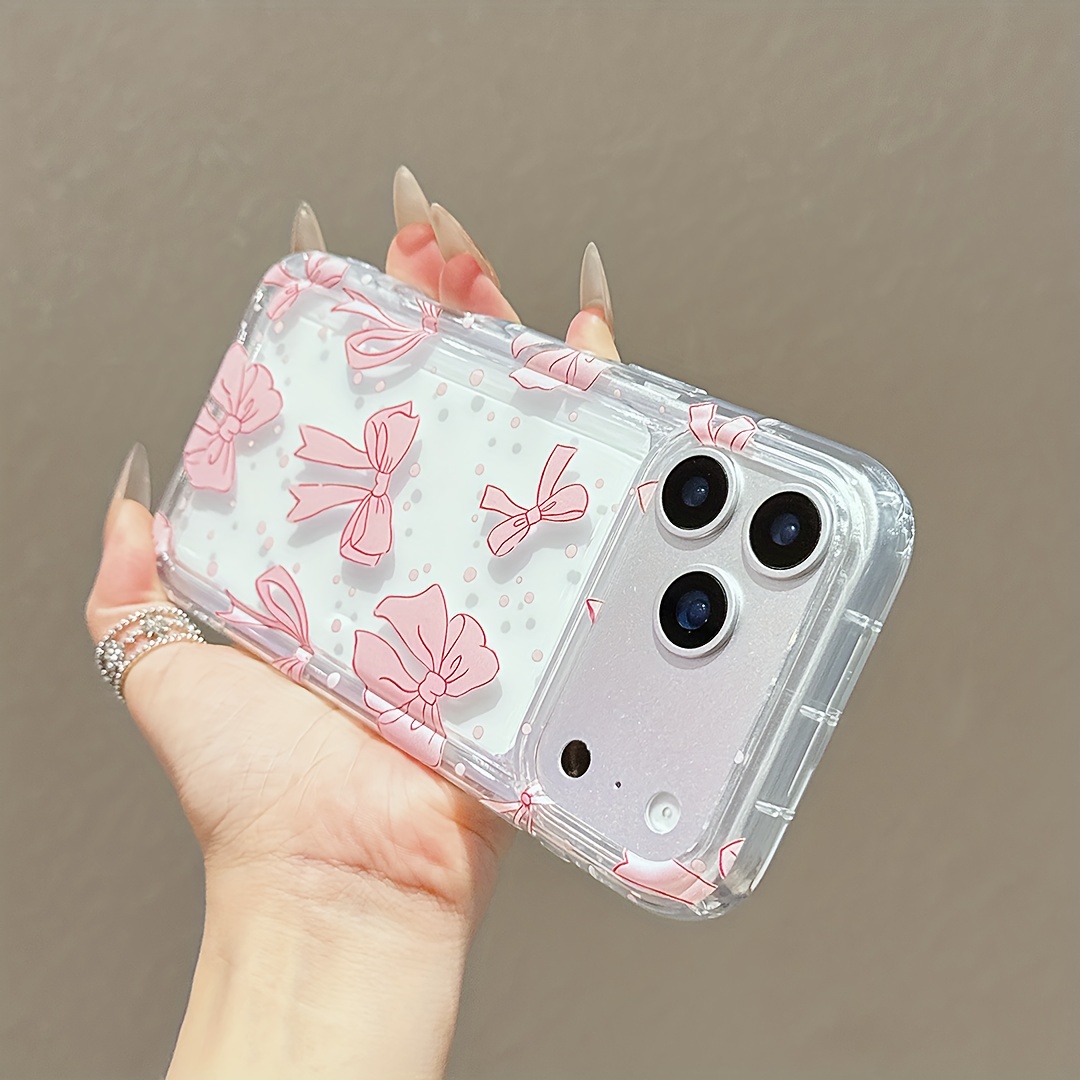 Image of Phone Case: 1pc, Bow Transparent Phone Case, Suitable For Iphone 17 16 15 14 13 12 11 Series Protective Case, Lightweight And Fashionable, Shock-absorbing And Anti Drop Soft Case