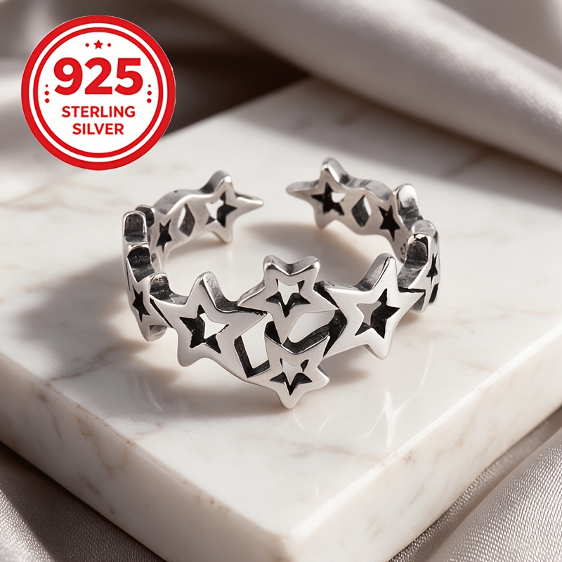 Women's 925 Silver Adjustable Open Star Geometric Ring