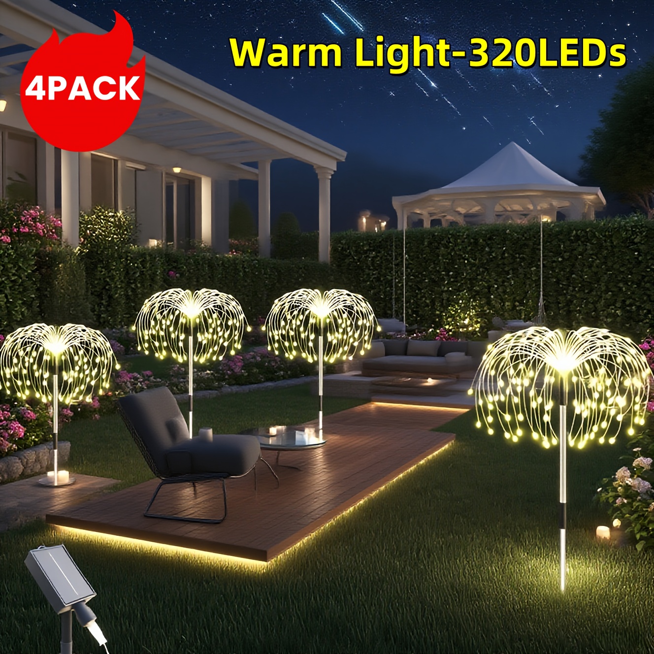 TEMU 4 Outdoor Solar Lights, Solar Lights Outdoor Garden 240/320 Led Fireworks Lights, Halloween, Christmas Decorations, Ip65 Outdoor Waterproof 8