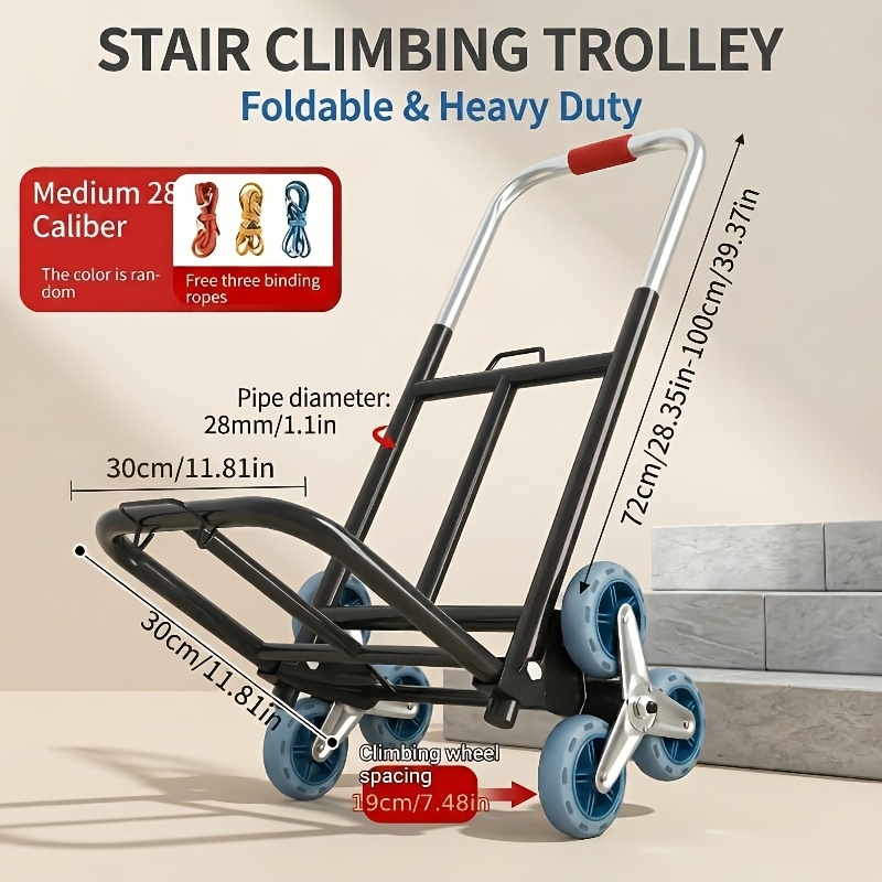 TEMU Foldable Stair-climbing Hand Truck, Lightweight, Labor-saving, And Anti-slip, Suitable For Stair Carrying, Courier Delivery, And Stall Goods