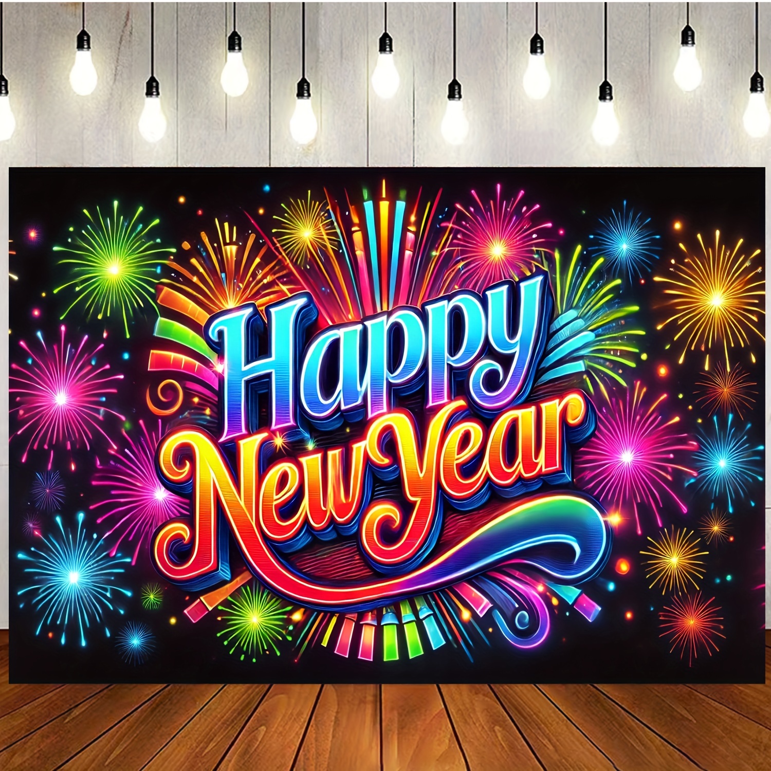 

Happy New Year Celebration Banner - 43.3x70.8" Polyester Fireworks-themed Party Backdrop For Room & Garden Decor, No Power Needed New Years Decorations