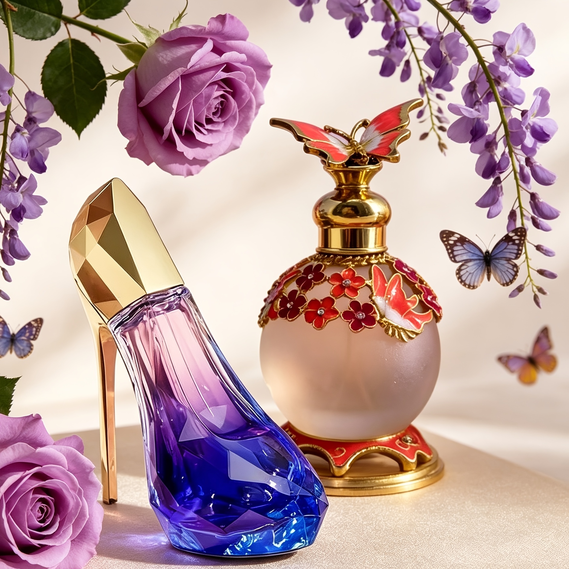 Image of Luxury 2pcs Women's Perfume Gift Set | Orange Oil & Purple High-heeled Edt, Floral Fragrance, Ideal For Festive Gifting & Personal Perfume