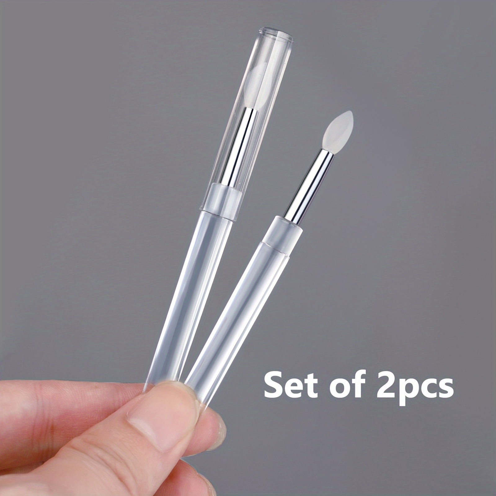 TEMU 2pcs Art Lalic Nail Art Silicone Brushes - Transparent, , For Mirror Glitter & Chrome Powder Application, With For Stunning Nail Designs, Nail Brush