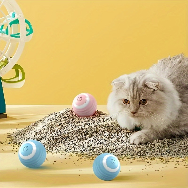 

Interactive Cat Toy, Automatic Rolling With Cartoon Design, Usb Rechargeable, Low Voltage, Lithium Battery