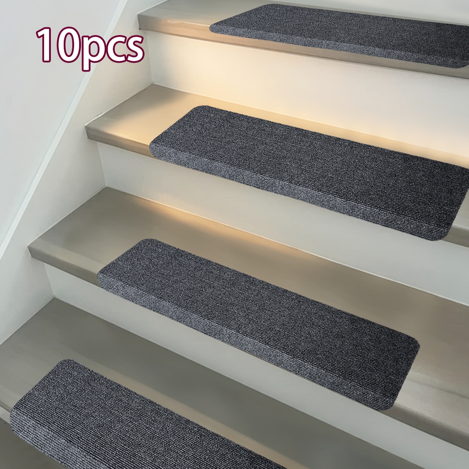 10pcs Modern Non-Slip Stair Treads - Anti-Moving, Anti-Slip Rugs for Wooden Steps, 64.77cm X 20.83cm, Gray & Red,     and Aesthetic  , Stair Rugs for Indoor Steps