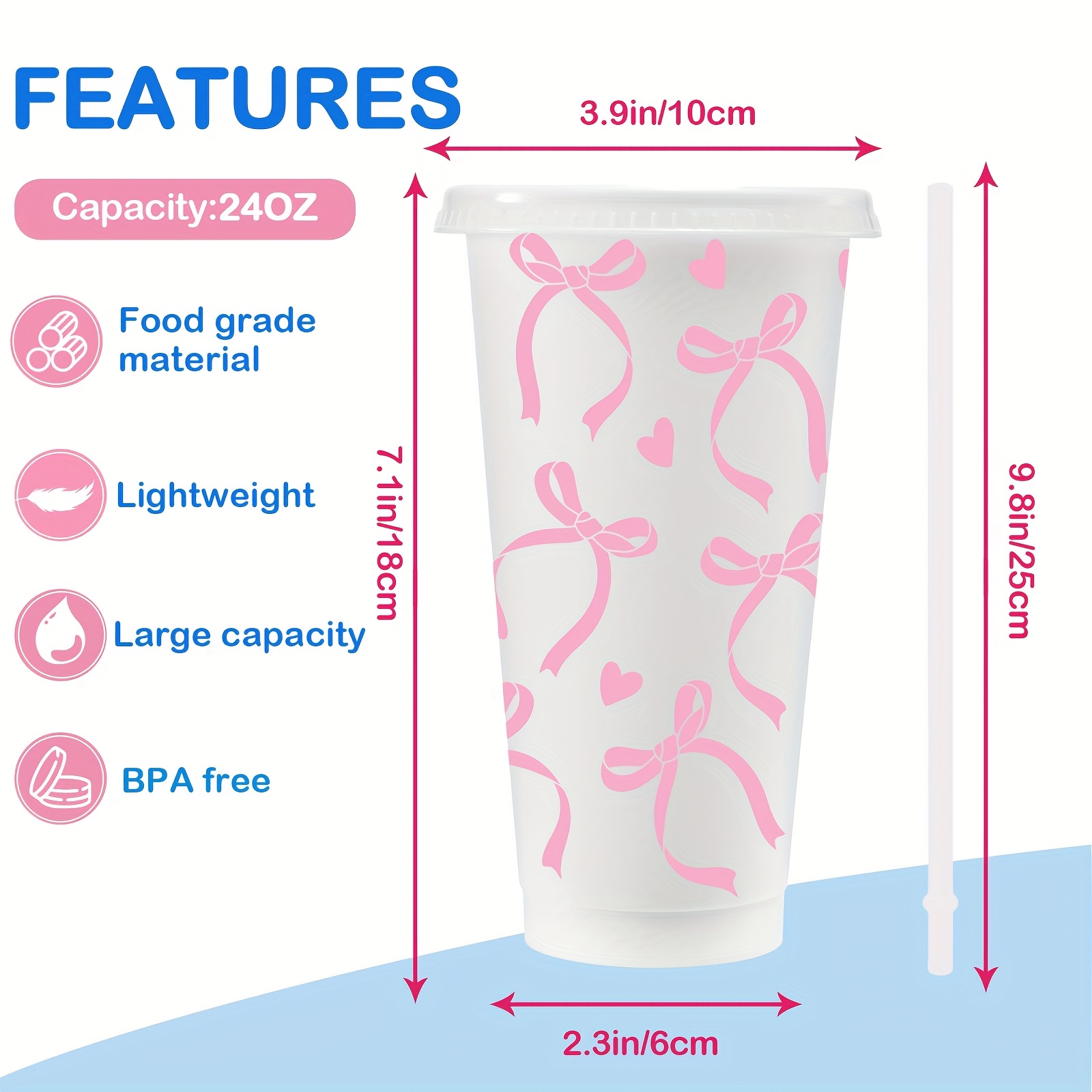 24 Stück Inspirierende Dankeschön-Becher – 680 Ml, Kunststoff, Mit Deckel & Strohhalm, Für Kollegen, Freunde & Partys