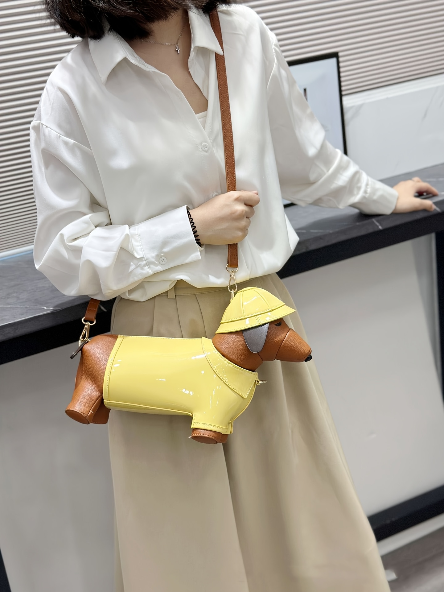 women crossbody bag compatible for instagram blonde puppy handbag zipper closure hand washable dog themed purse gift for dog lovers Product details 4