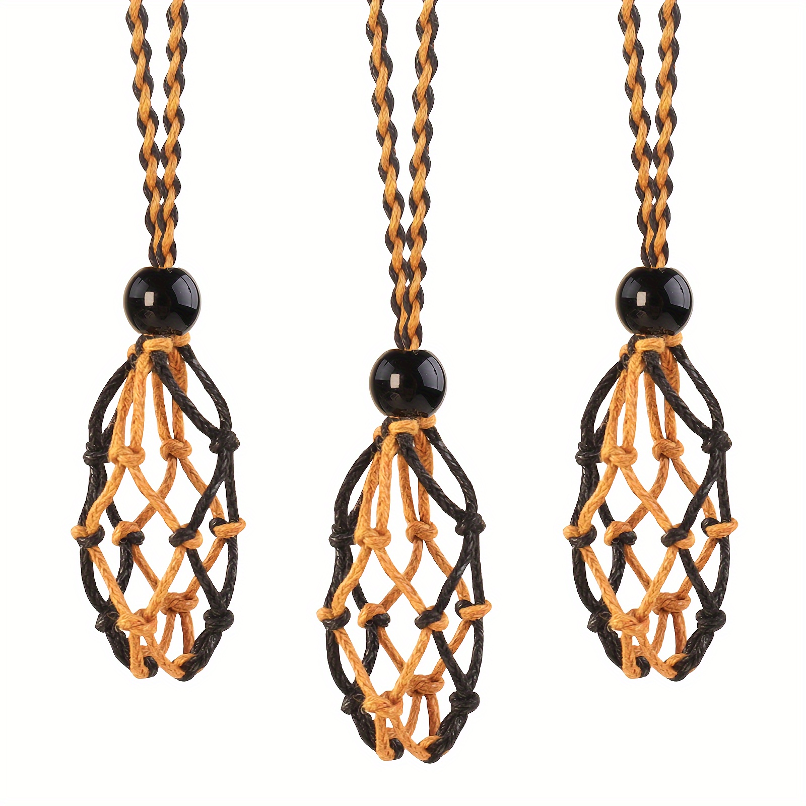 3pcs Crystal Cage Necklace Holder Cord with Adjustable Length