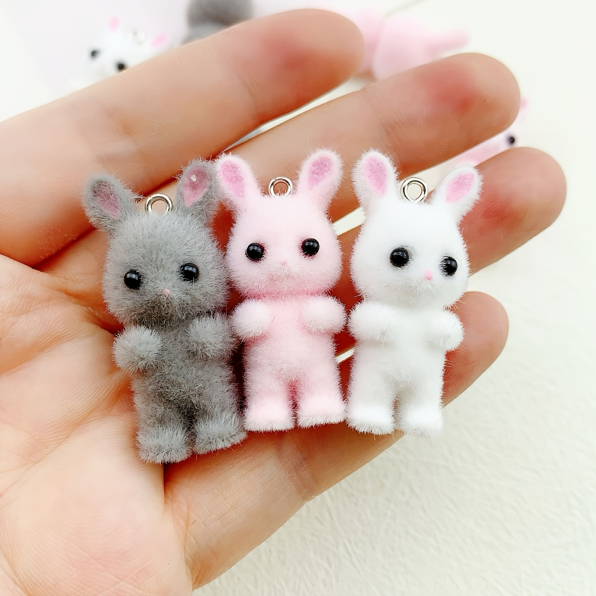 Image of 3pcs Cute Plush Rabbit Resin Charms For Jewelry Making - Handmade Earrings Necklace Craft Animal Charms Jewelry Supplies