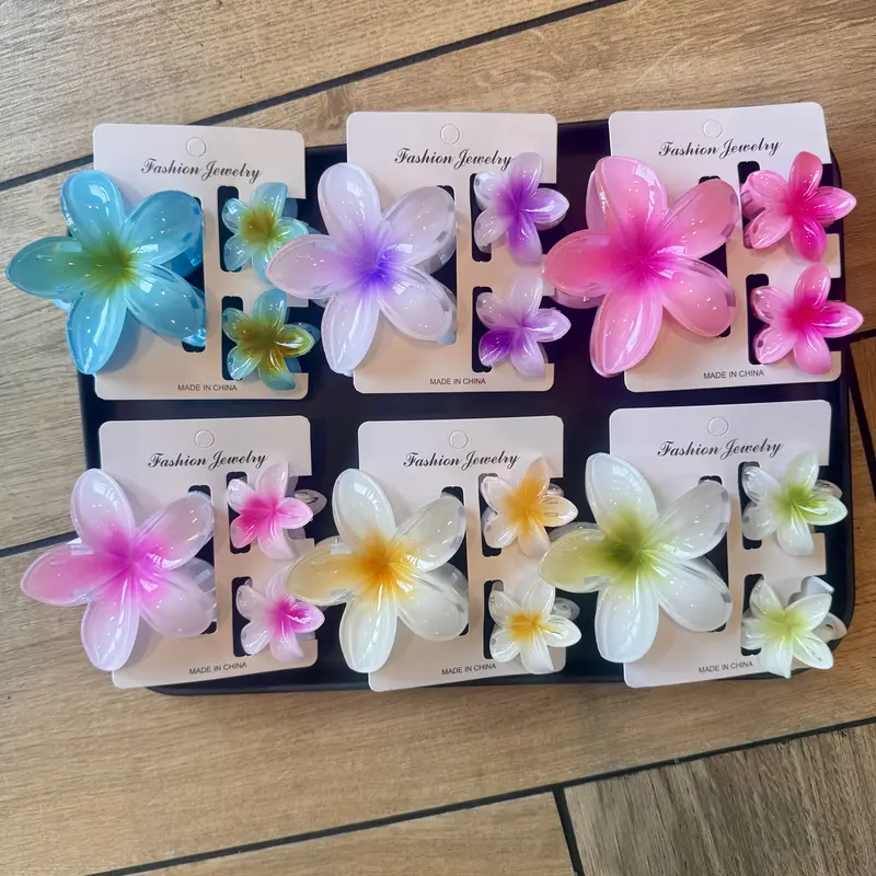 18pcs set of hawaiian colorful hibiscus flower hair clips light gradient durable plastic material sweet and cute womens beach vacation accessories   female   and festivals Product details 8