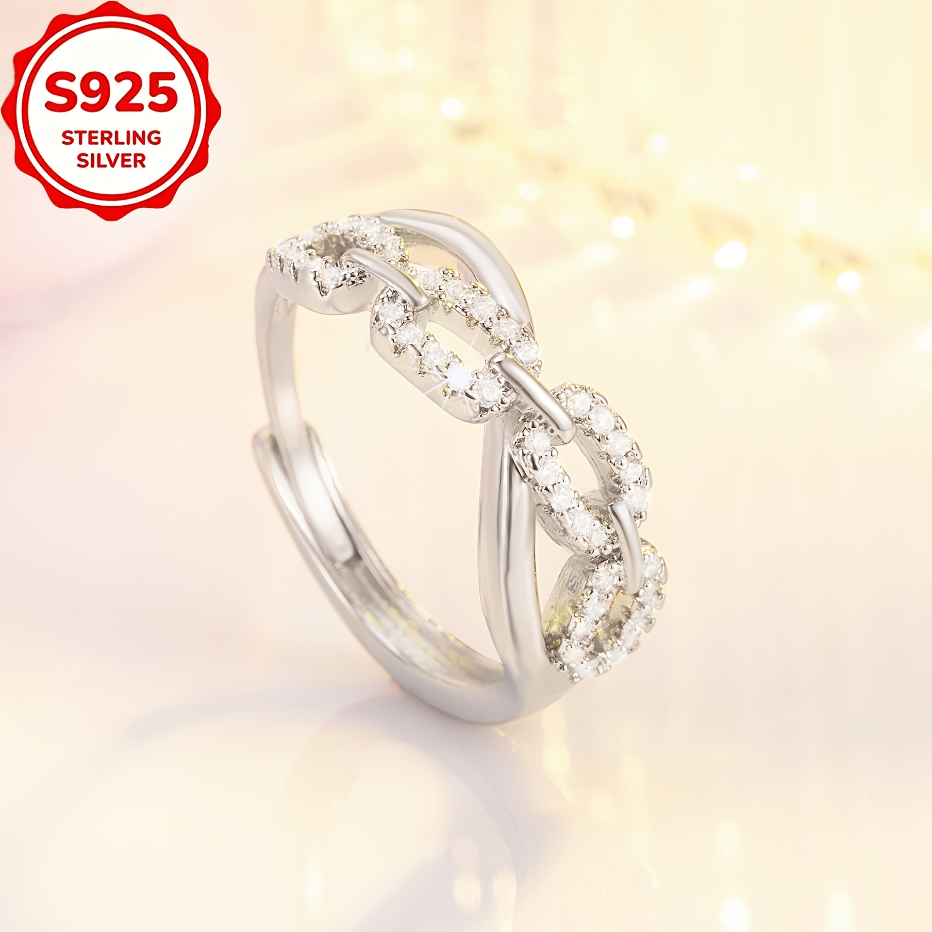Women's Adjustable S925 Silver Interlocking Cross Ring