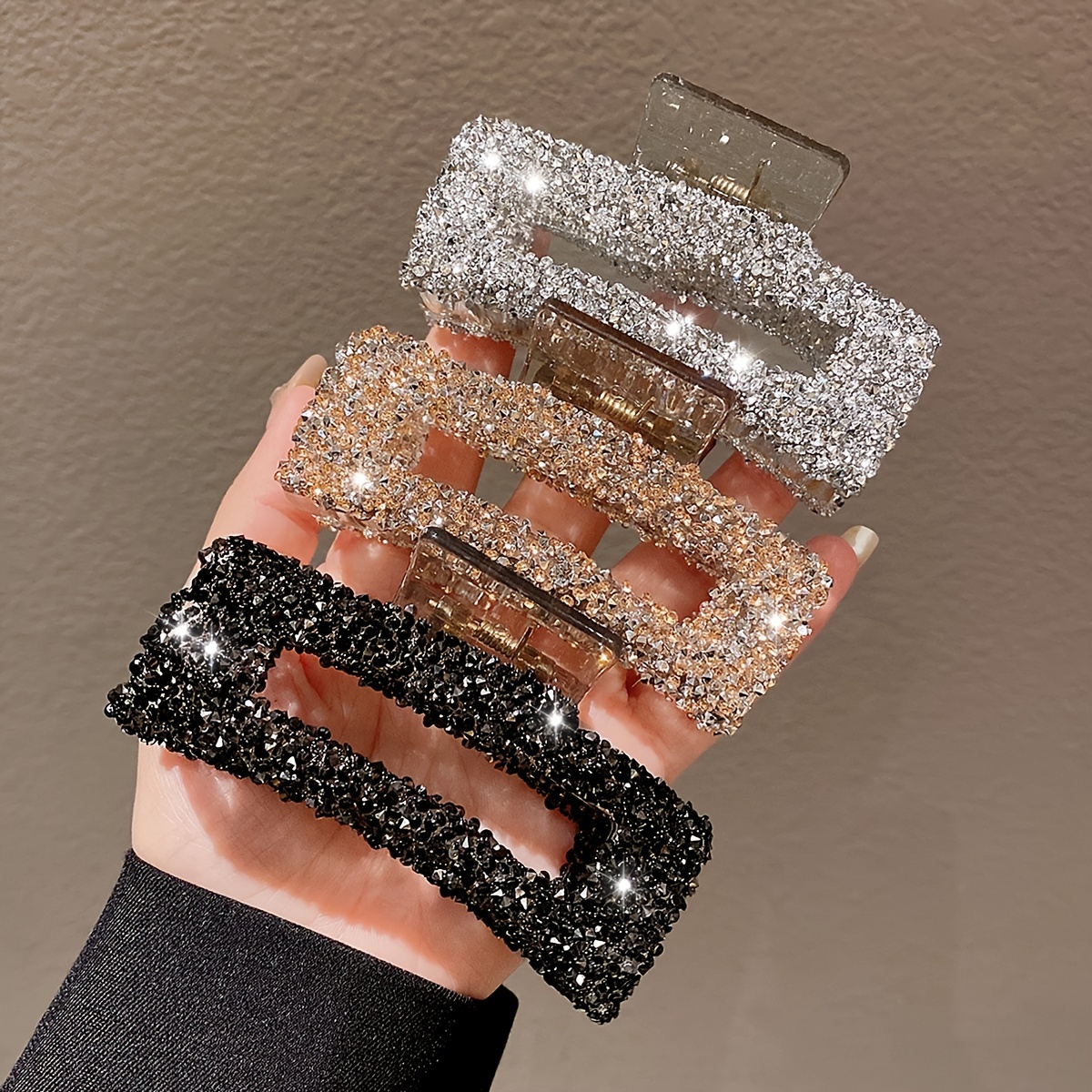 TEMU Set Of 3 Women' Hair Clips, Trendy Rectangular Hair Claws For Everyday Office Use, Versatile Back Hair Additions