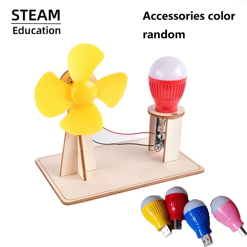 

1set Wind Power Generation Model, Steam Experiment Material Package, When Fan Leaf Turns On, The Electrical Currents That Arise Can Make The Beside The Bulb Glow, Fun Physical Experiments