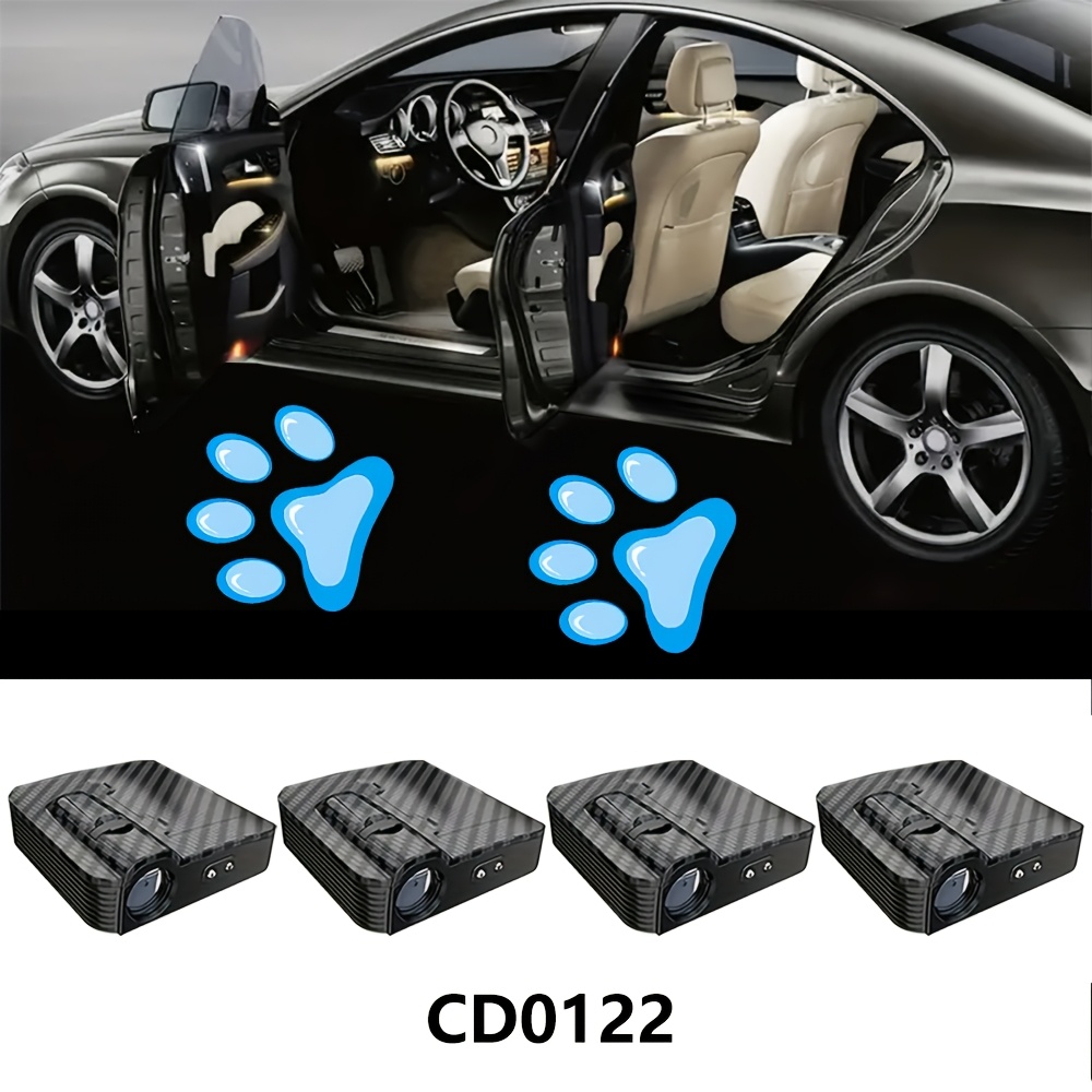 TEMU 4pcs Claw Print Car Door Welcome Shadow Led Projector, Car Welcome Light - Battery Powered - - Car Decoration Love Claw Print Door Sign Light -