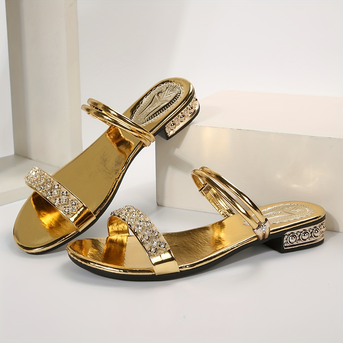 womens rhinestone decor slide sandals fashion toe two way wear shoes casual slip on summer slides details 4