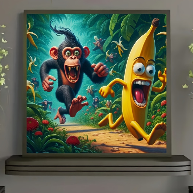 

Diy 5d Diamond Painting Kit - Gorilla Banana Cartoon, 40x40cm Round Acrylic Diamonds, Craft For Sparkling Wall Art Decor