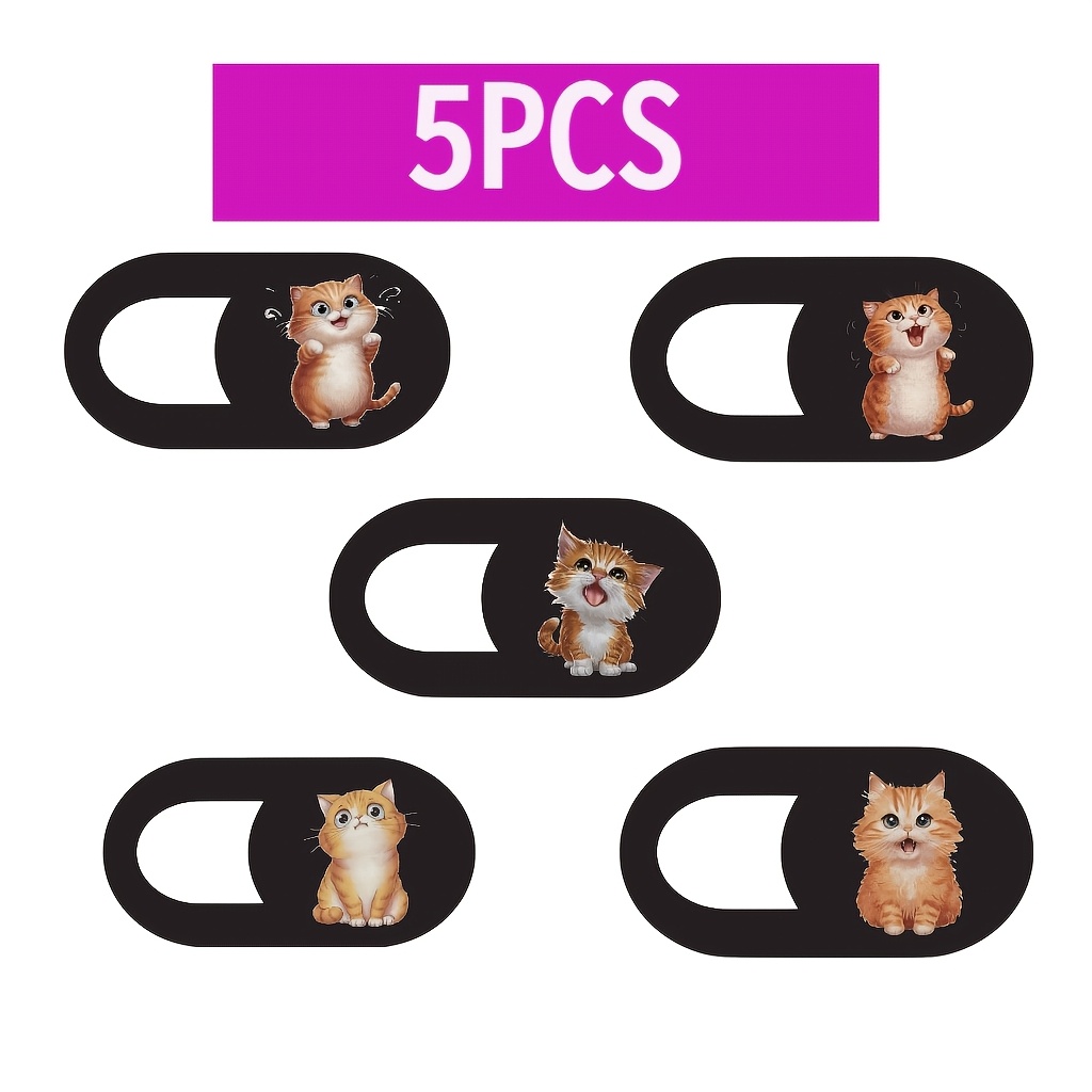 TEMU 5/10pcs Set Of Cute Cat Webcam Covers - Ultra-thin Privacy Suitable For Laptops, Phones, And Tablets | Made From Abs Non-adhesive Material And