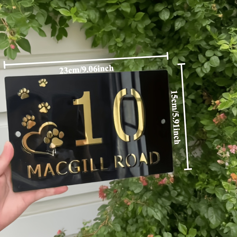 TEMU Flat Custom Modern House Sign Laser-cut Acrylic Personalized Address Plate With And Paw Print Design, Suitable For Door Numbers, Housewarming