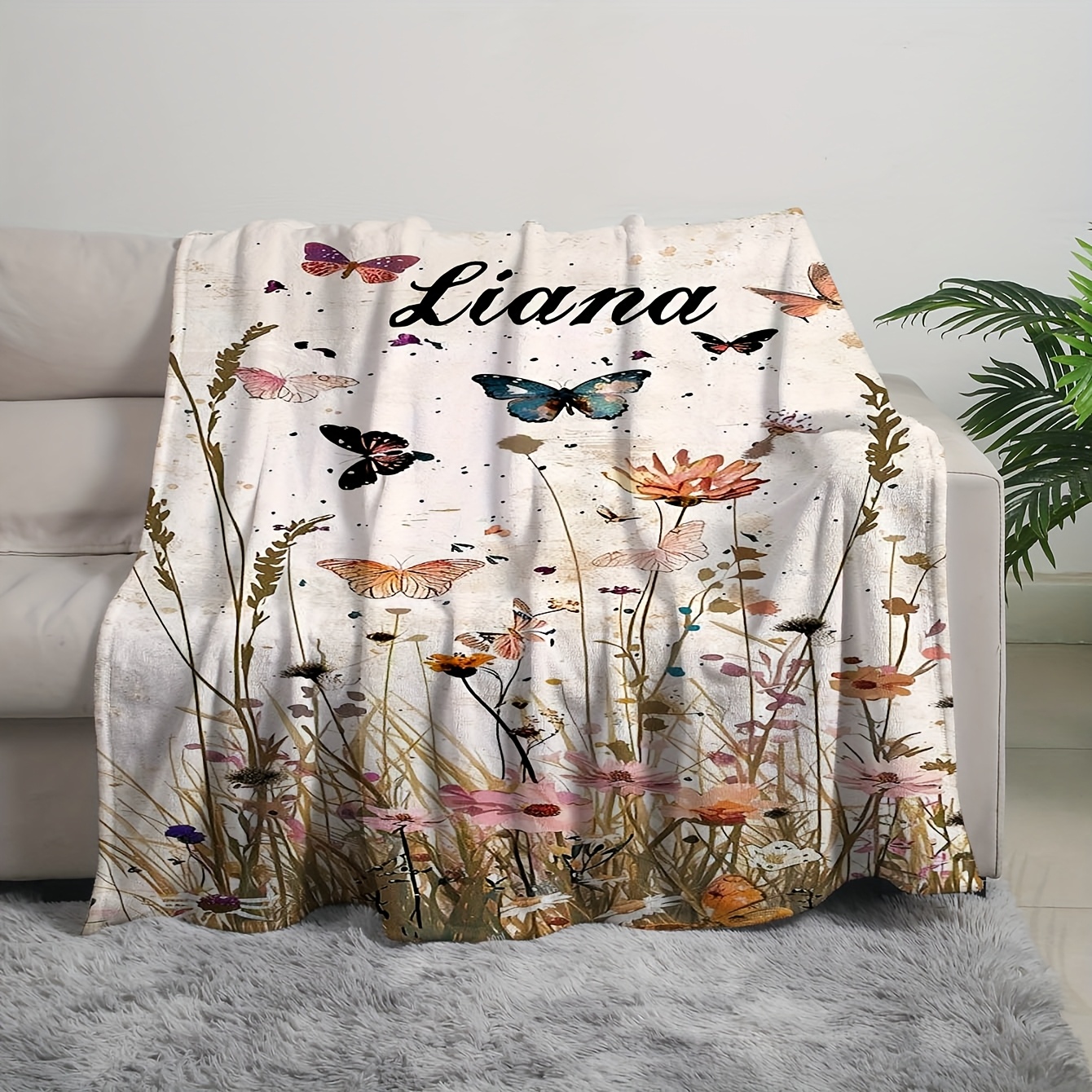 Custom Digital Print Blanket with Floral Watercolor Design