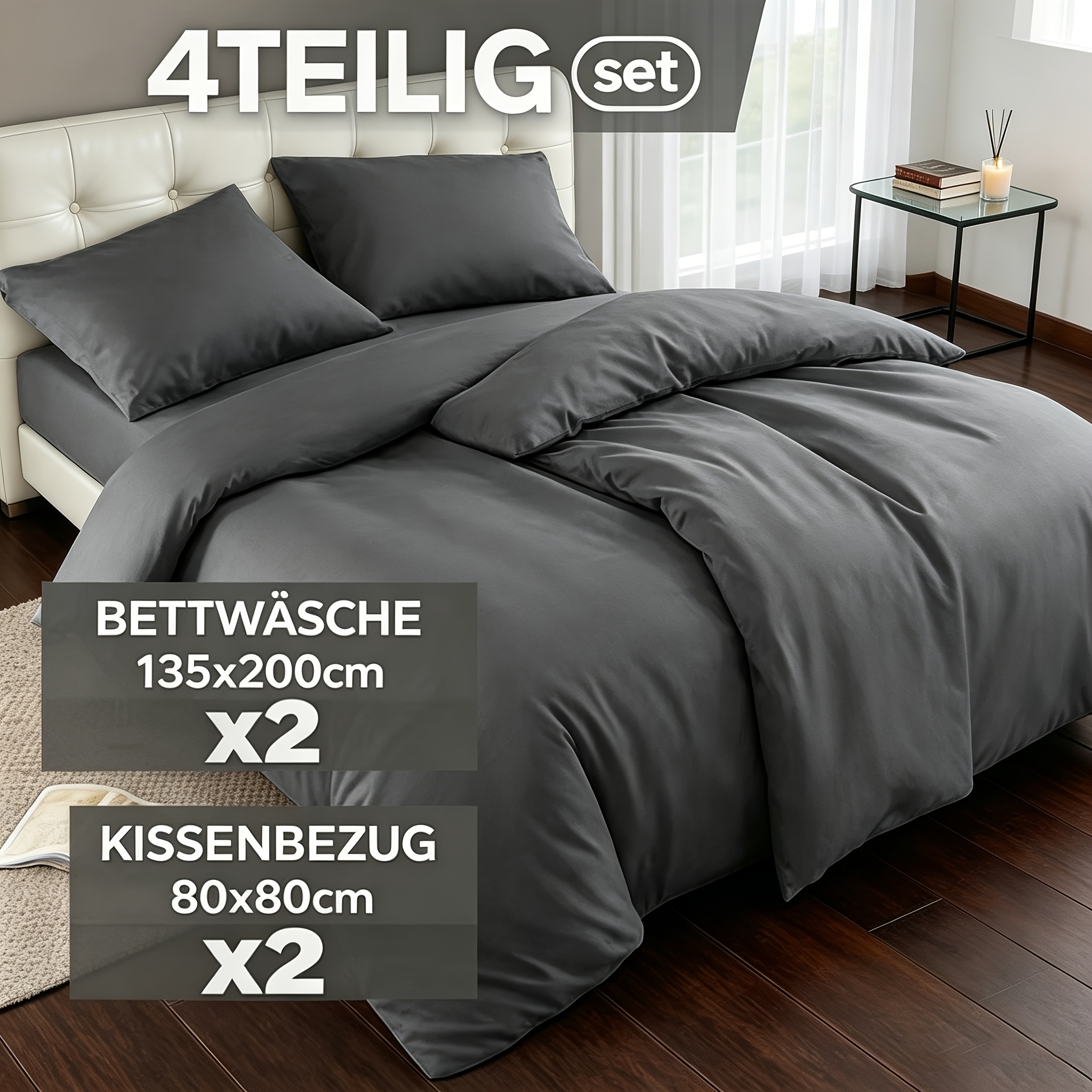 TEMU Bettwäsche-Set 135 x 200 cm, 4-tlg., 2 Bettbezüge 135 x 200 cm 2 Kissenbezüge 80 x 80 cm, hochwertige Bettbezug-Sets, Polyester-Mikrofaser mit