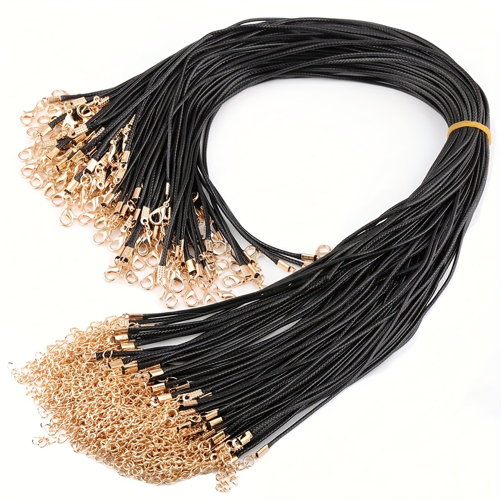 TEMU 100 pièces Lot de Cordons de Collier en Cire Noire à Boucle Dorée Multicolore, DIY Bijoux Main, Collier Tressé Ajustable avec Pendentif