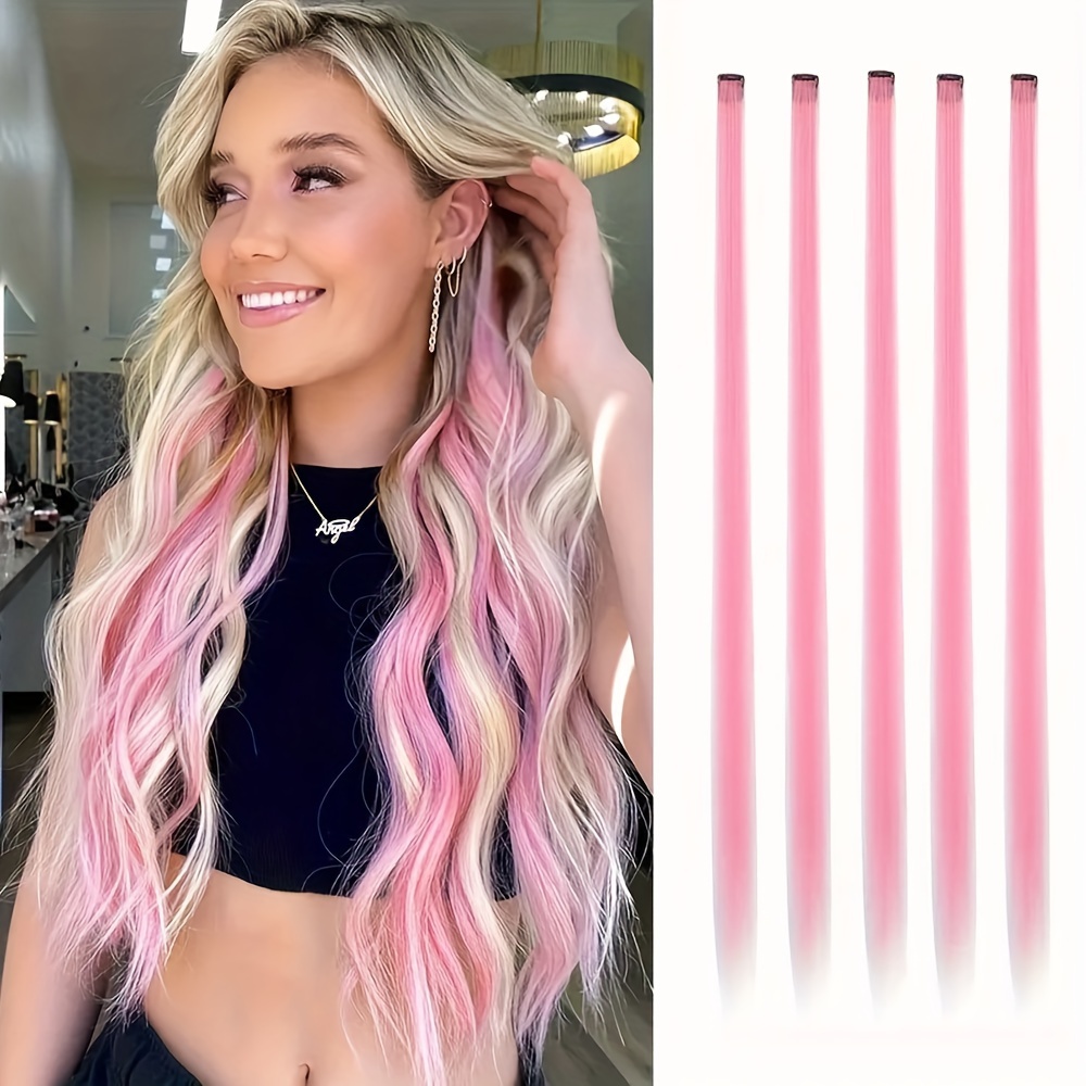 

5pcs Colored Clip In Synthetic Hair Extensions, 22inches Straight Hairpieces, Party Christmas New Year Gift For Women For Music Festival