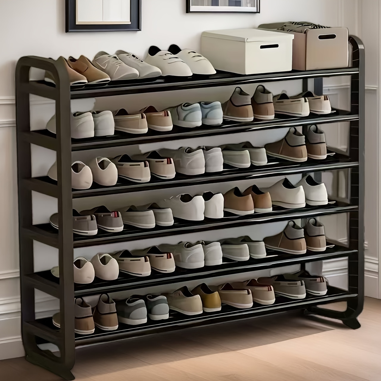 Image of Space- Luxury High-quality 6-tier Metal Shoe Rack In 2 Colors, Holds 30 Pairs Of Shoes. Durable , Made Of Wrought Iron Without Wood. Suitable For And Dormitories. Compatible With Living Room Tiered