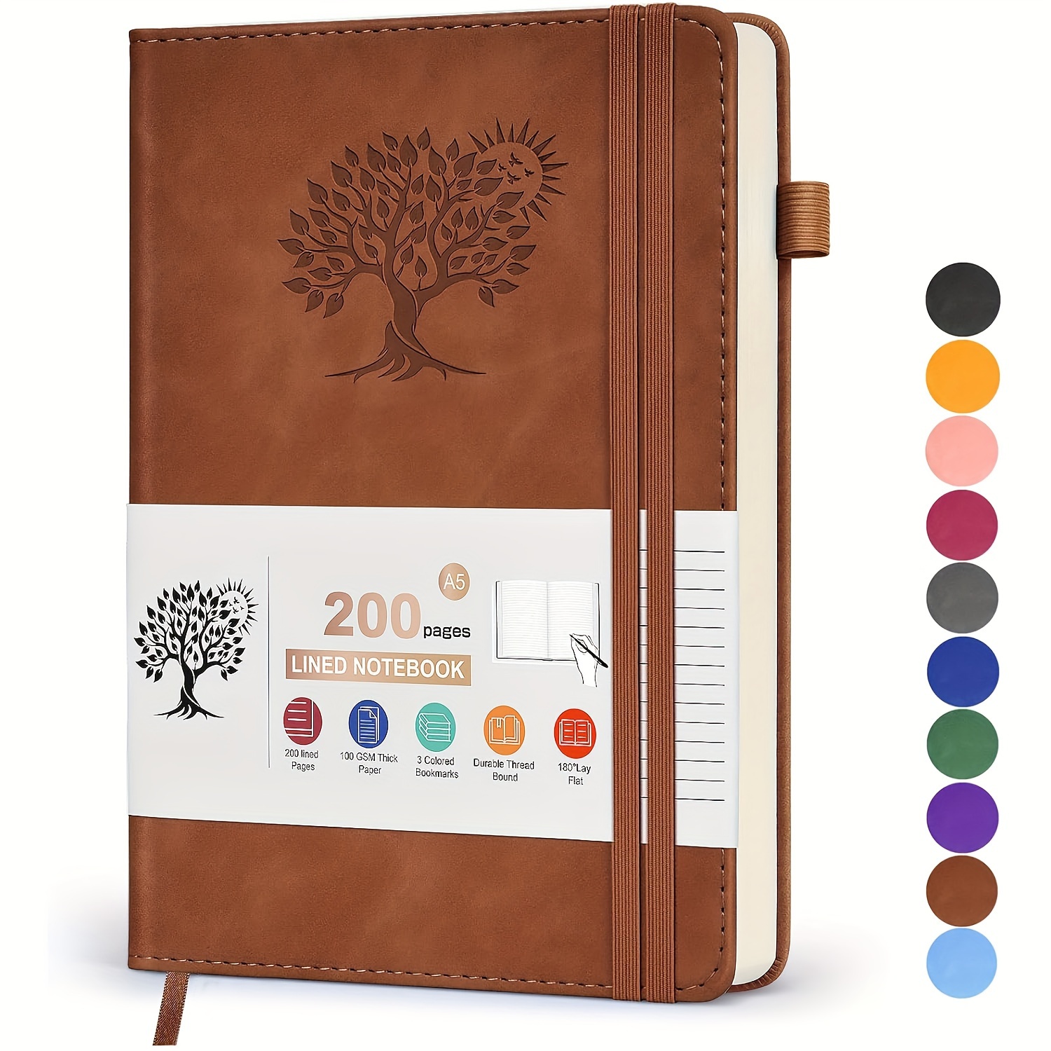 

A5 Vegan Leather Hardcover Notebook - Executive Plain Journal With Tree Of Life Design, Elastic Pen Holder, Dual Elastic Closure, 200 Pages, 100gsm Paper For Work, Notes, Business, Travel, Daily Diary