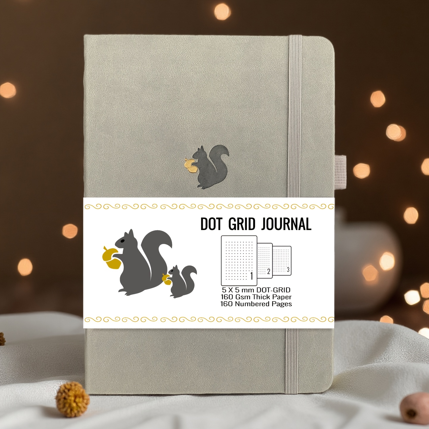 1pc Premium A5 Dotted Journal With Squirrel Logo Design: Pu Leather Hardcover, 5x5mm Dot Grid Pages, And Numbered Layout