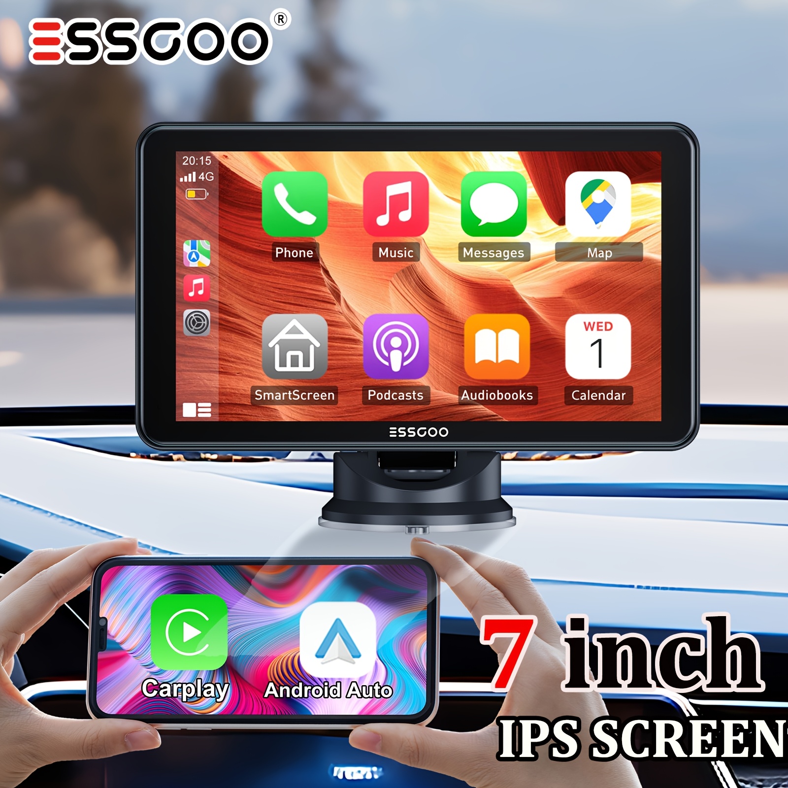 TEMU Essgoo 7" Portable Car Stereo | & Android Auto | Universal Touchscreen Radio | , Aux/fm Transmitter, Voice Control | Car Additions Plug-and-play