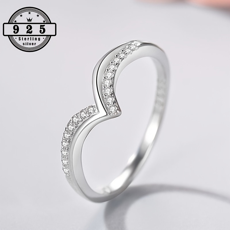 S925 Sterling Silver V Shaped Engagement Ring for Women