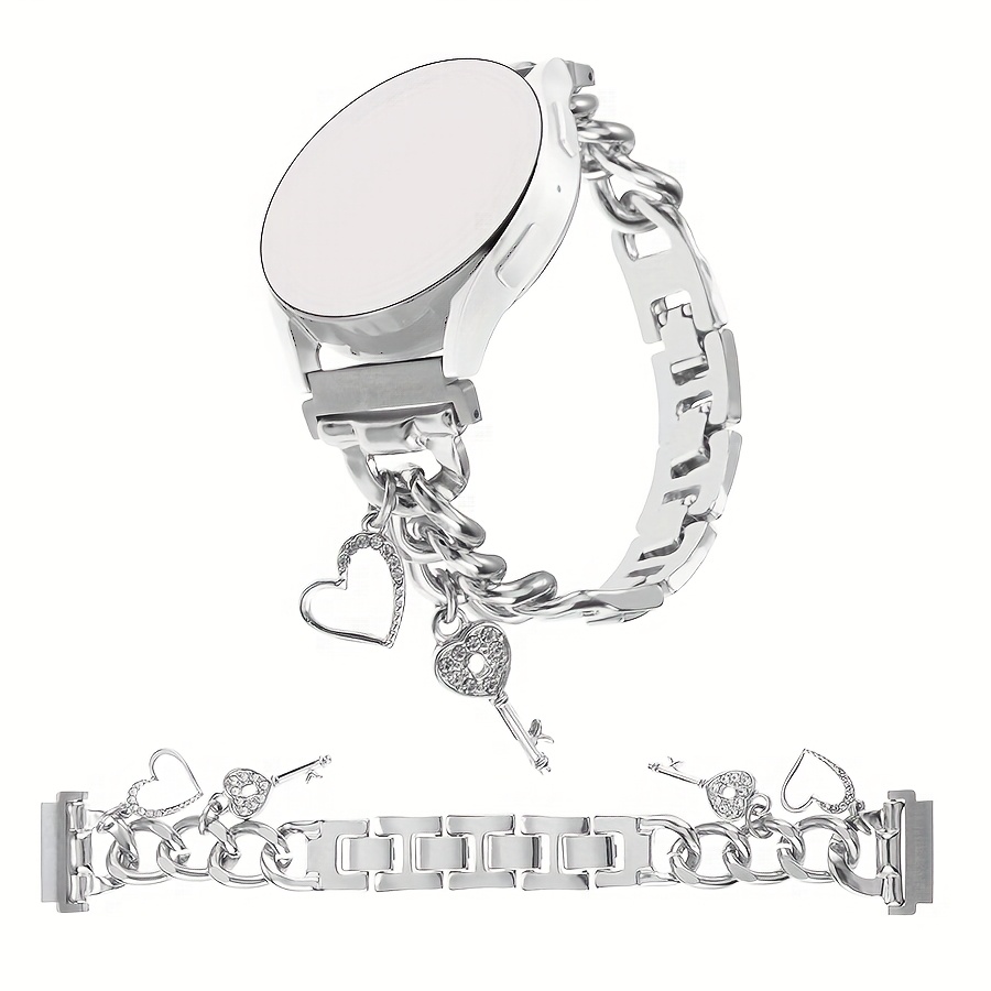 TEMU 1 Stylish And Elegant Metal Strap With Exquisite Rhinestone-encrusted Keys And Hearts, Compatible With Smart Watch Straps With A Dial Interface