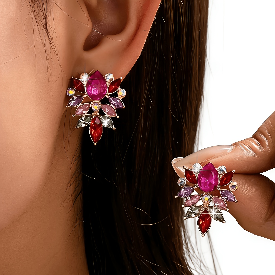 TEMU 1 Pair Vintage Luxury Inlaid Multicolor Acrylic Court Style Earrings, Geometric 3d Elegant Romantic Bohemian Style Sexy Earrings, Suitable For