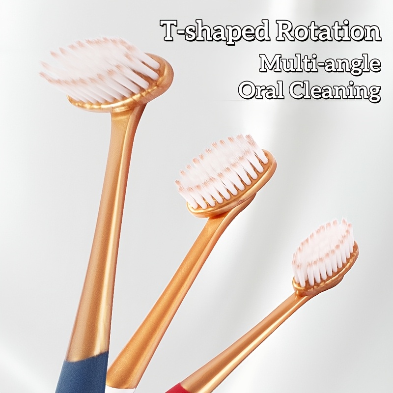 3pcs Rotating Head Manual Toothbrush Set with Gold-Tone Handle