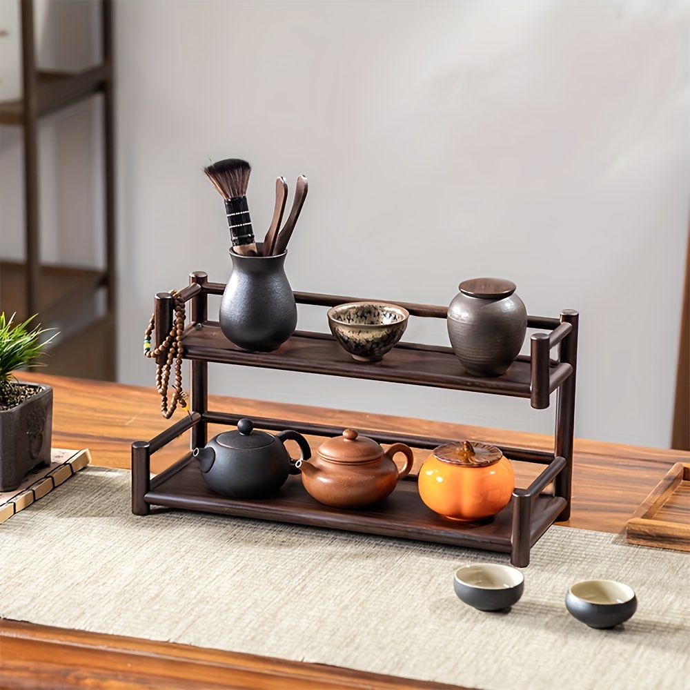 Double Shelf Solid Wood Storage Rack Storage Table Tea Set - Temu